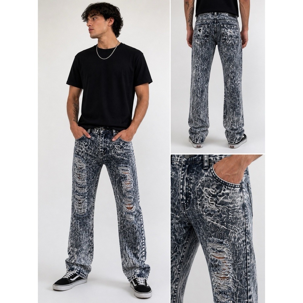 Twenty Two oz Distressed Acid Wash Jeans Men's 38x34 Slim Tapered Ripped Y2K